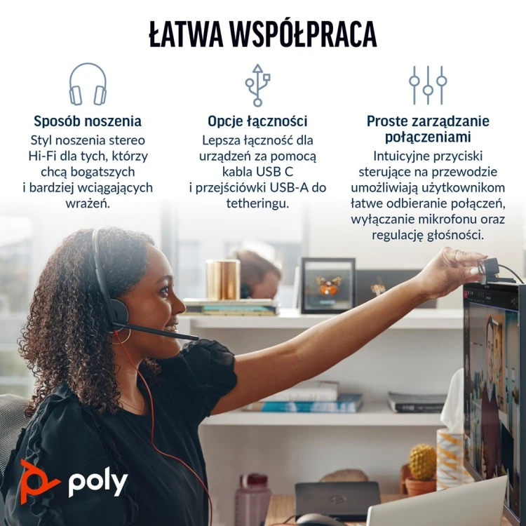 Poly Blackwire 3220 Stereo USB-C Headset +USB-C/A Adapter