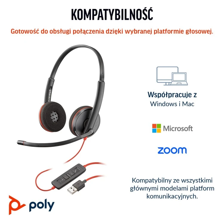 Poly Blackwire 3220 Stereo USB-C Headset +USB-C/A Adapter
