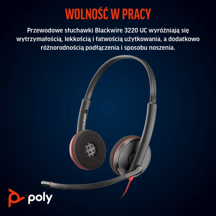 Poly Blackwire 3220 Stereo USB-C Headset +USB-C/A Adapter