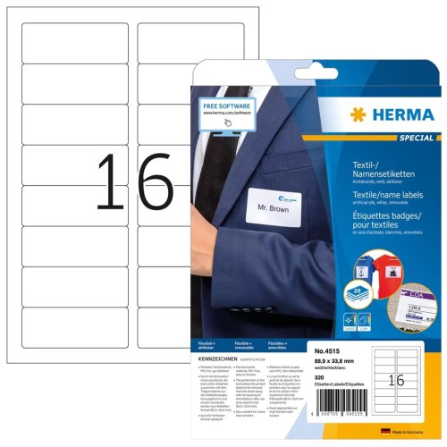 HERMA 4515 samoprzylepne etykiety Zaokrąglony prostokąt Biały 320 szt.