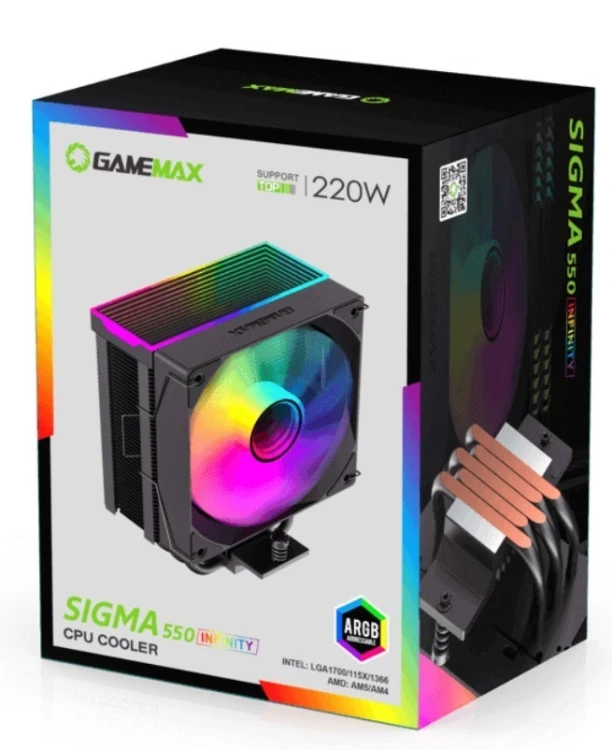 GameMax SIGMA 550 INFINITY BK system chłodzenia komputerów Procesor Chłodnica powietrza 12 cm Czarny 1 szt.
