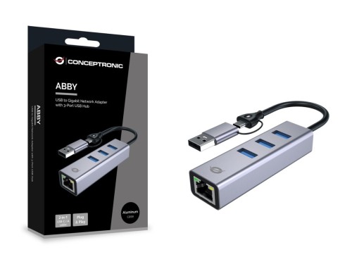 Conceptronic ABBY25G stacja dokująca Przewodowa USB 3.2 Gen 1 (3.1 Gen 1) Type-A + Type-C Szary