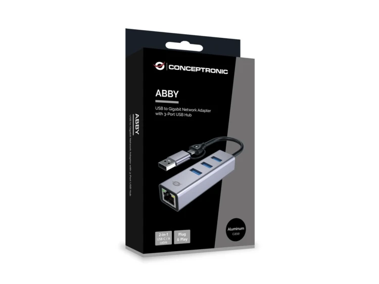 Conceptronic ABBY25G stacja dokująca Przewodowa USB 3.2 Gen 1 (3.1 Gen 1) Type-A + Type-C Szary