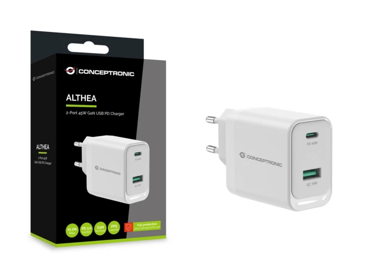 Conceptronic ALTHEA20W45 ładowarka do urządzeń przenośnych Uniwersalne Biały Prąd przemienny Szybkie ładowanie Wewnętrzna