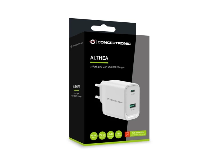 Conceptronic ALTHEA20W45 ładowarka do urządzeń przenośnych Uniwersalne Biały Prąd przemienny Szybkie ładowanie Wewnętrzna