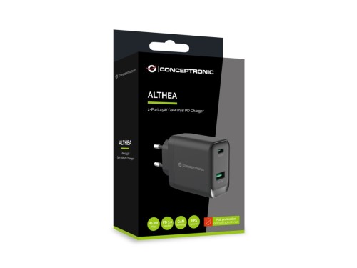 Conceptronic ALTHEA20B45 ładowarka do urządzeń przenośnych Uniwersalne Czarny Prąd przemienny Szybkie ładowanie Wewnętrzna