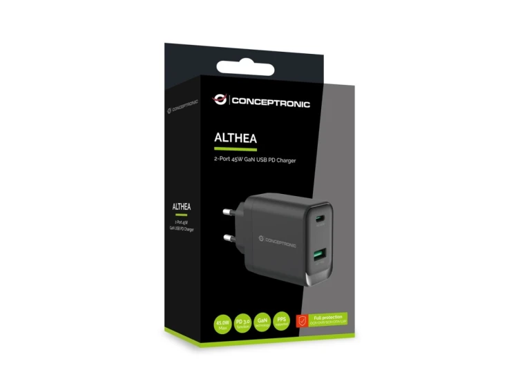 Conceptronic ALTHEA20B45 ładowarka do urządzeń przenośnych Uniwersalne Czarny Prąd przemienny Szybkie ładowanie Wewnętrzna