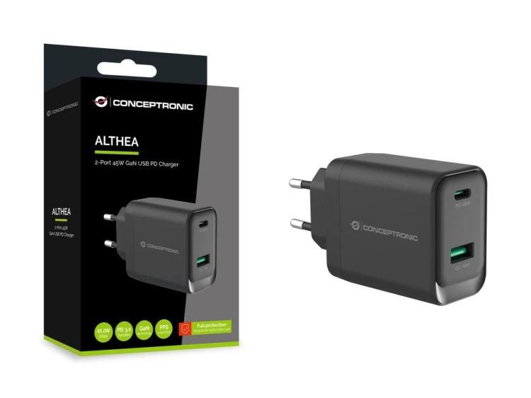 Conceptronic ALTHEA20B45 ładowarka do urządzeń przenośnych Uniwersalne Czarny Prąd przemienny Szybkie ładowanie Wewnętrzna