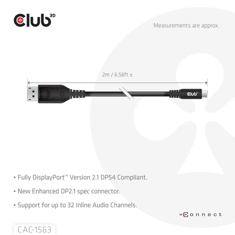 CLUB3D CAC-1563 adapter kablowy 2 m USB Type-C DisplayPort Czarny