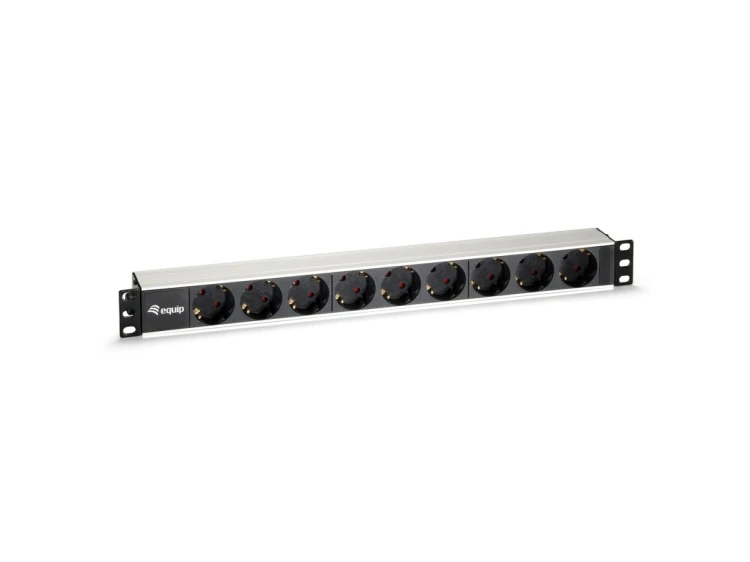 Equip 333292 rozdzielacz zasilania PDU 9 x gniazdo sieciowe 1U Czarny, Srebrny