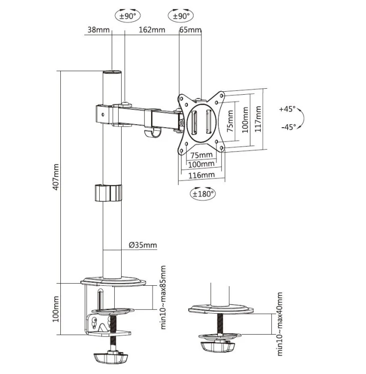 Equip 650166 uchwyt / stojak do monitorów 81,3 cm (32") Biurko Biały