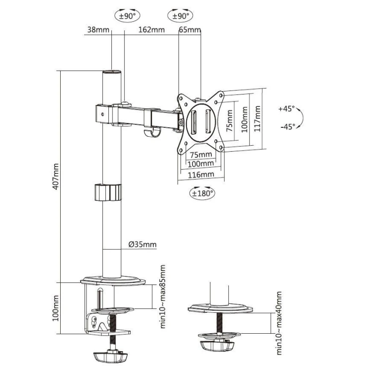 Equip 650156 uchwyt / stojak do monitorów 81,3 cm (32") Biurko Czarny