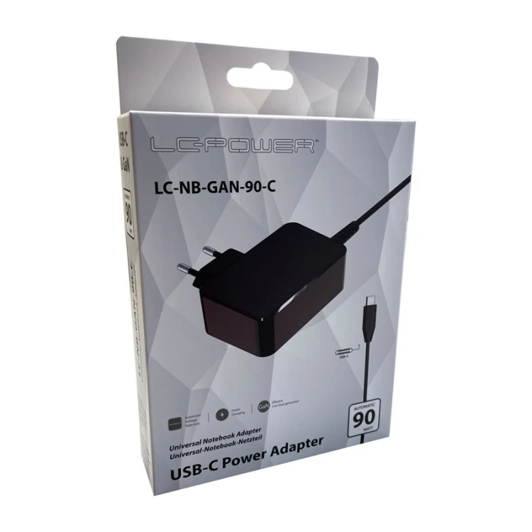 LC-Power LC-NB-GAN-90-C ładowarka do urządzeń przenośnych Laptop Czarny Prąd przemienny Wewnętrzna