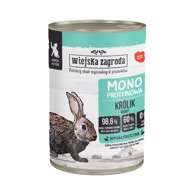 Wiejska Zagroda Karma mokra dla kota Monobiałkowa Królik (kociak) 400g