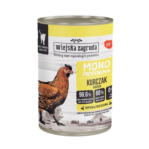 Wiejska Zagroda Karma mokra dla kota Monobiałkowa Kurczak (dorosły) 400g
