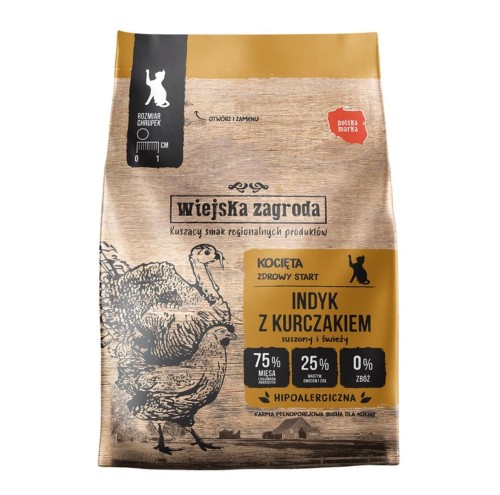 Wiejska Zagroda Karma sucha dla kota Indyk z kurczakiem (kociak) 400g