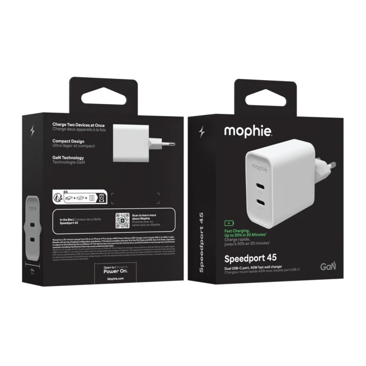 mophie Speedport 45 Uniwersalne Biały Prąd przemienny Szybkie ładowanie Wewnętrzna