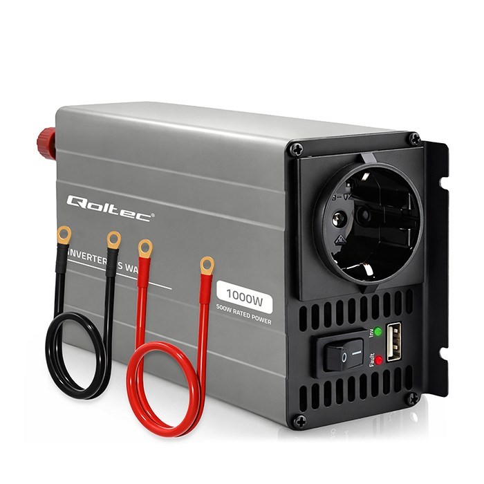 Qoltec Przetwornica napięcia MS Wave | 12V na 230V | 500/1000W | USB | Kompatybilna z LiFePO4 GEL AGM