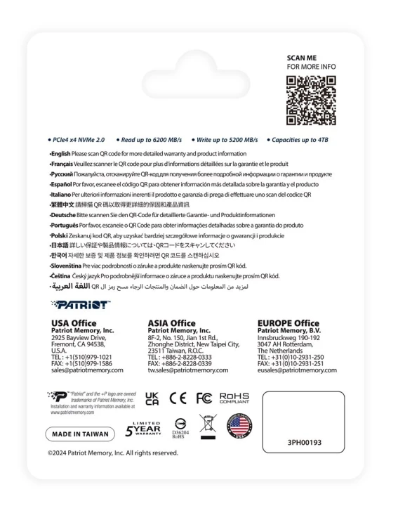 Dysk SSD Patriot P400 V4 M.2 PCI-Ex4 NVMe 4TB 6,2GB/s (P400VP4TBM28H)