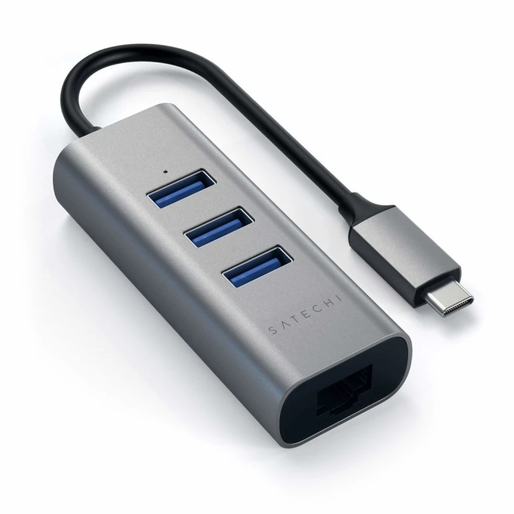 Satechi Aluminium Hub 2in1 - aluminiowy Hub do laptopów i komputerów stacjonarnych USB-C (3x USB-A, Ethernet) (space gray)