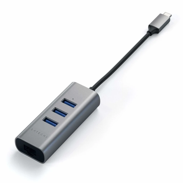 Satechi Aluminium Hub 2in1 - aluminiowy Hub do laptopów i komputerów stacjonarnych USB-C (3x USB-A, Ethernet) (space gray)