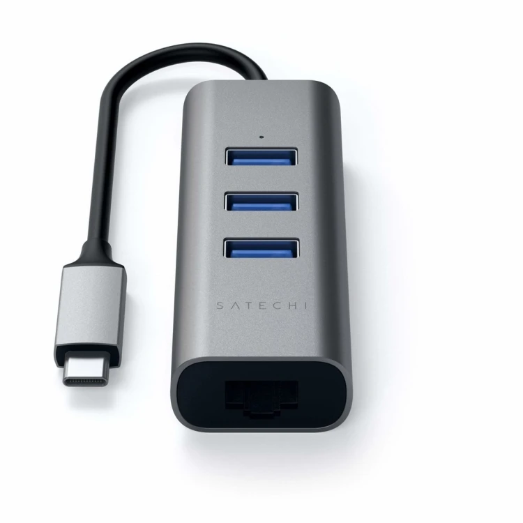 Satechi Aluminium Hub 2in1 - aluminiowy Hub do laptopów i komputerów stacjonarnych USB-C (3x USB-A, Ethernet) (space gray)