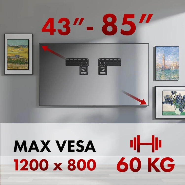 Uchwyt do TV Maclean, kompatybilny z telewizorami Samsung QLED, 43"-85", max. 60kg, MC-806 N