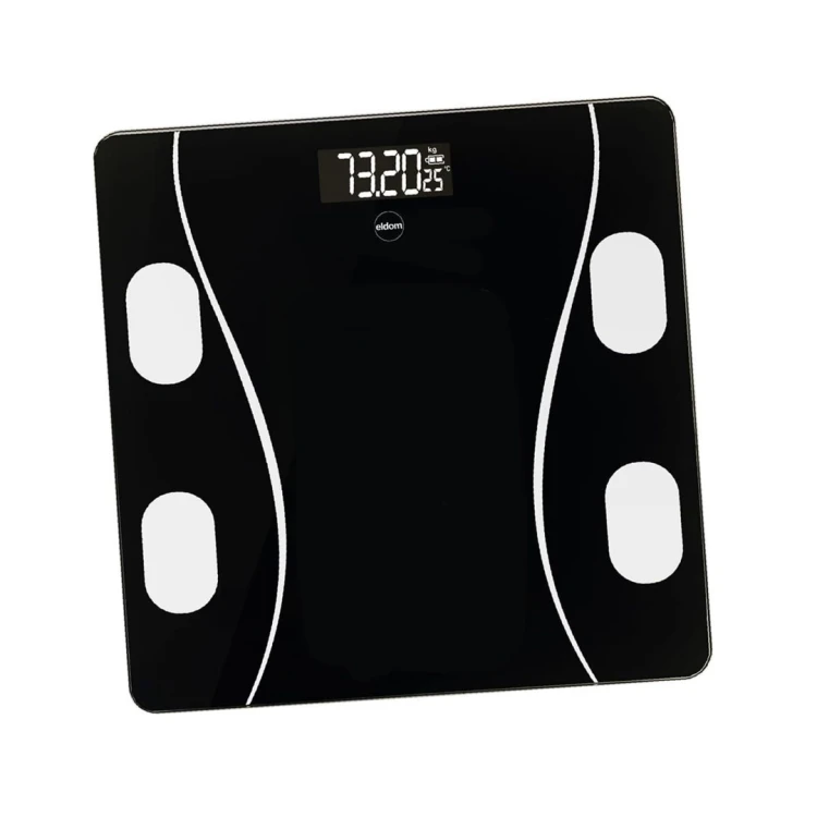 ELDOM INTELIGENTNA WAGA OSOBOWA TWO610 ILIIE DO 180 KG, WSKAŹNIK BMI ,BMR,LBM APLIKACJA KOMPATYBILNA Z SYSTEMAMI ANDROID ORAZ