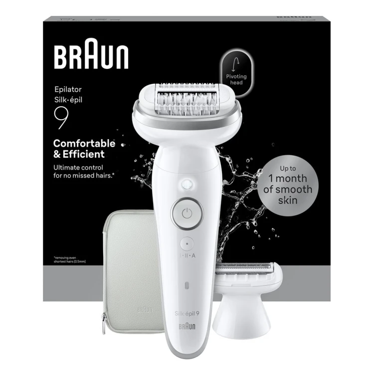 Braun Silk-épil 9 SES9-030 | Epilator | Operating time (max) 50 min | Number of power levels 2 | Wet & Dry | White/Silver