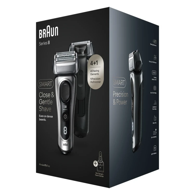 Braun Series 8 8567cc Golarka foliowa Przycinarka Czarny, Srebrny