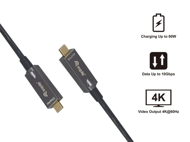 Equip 119464 kabel USB USB 3.2 Gen 2 (3.1 Gen 2) 7,5 m USB C 10 Gbit/s 60 W Czarny