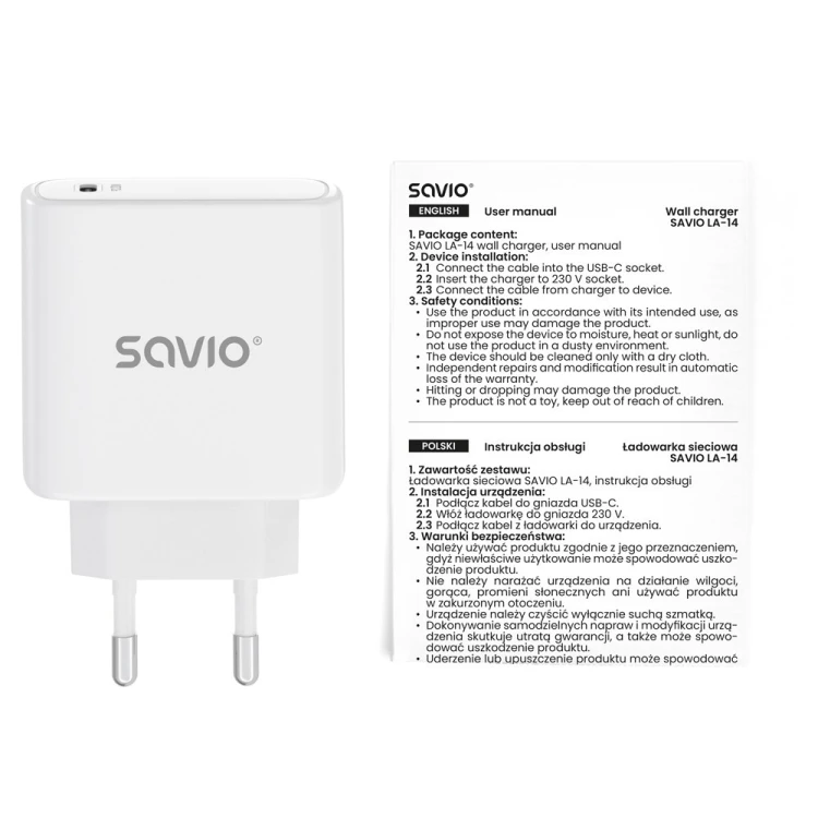 SAVIO ŁADOWARKA SIECIOWA LA-14 20W POWER DELIVERY 3.0, BIAŁA