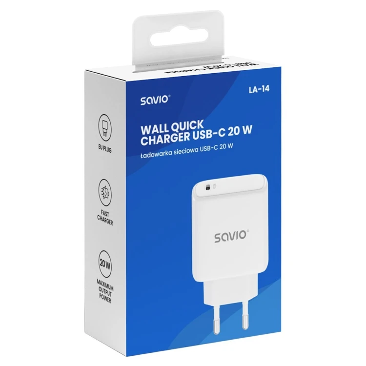 SAVIO ŁADOWARKA SIECIOWA LA-14 20W POWER DELIVERY 3.0, BIAŁA