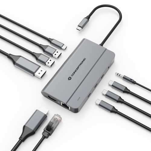 Conceptronic DONN34G stacja dokująca Przewodowa USB 3.2 Gen 2 (3.1 Gen 2) Type-C Szary