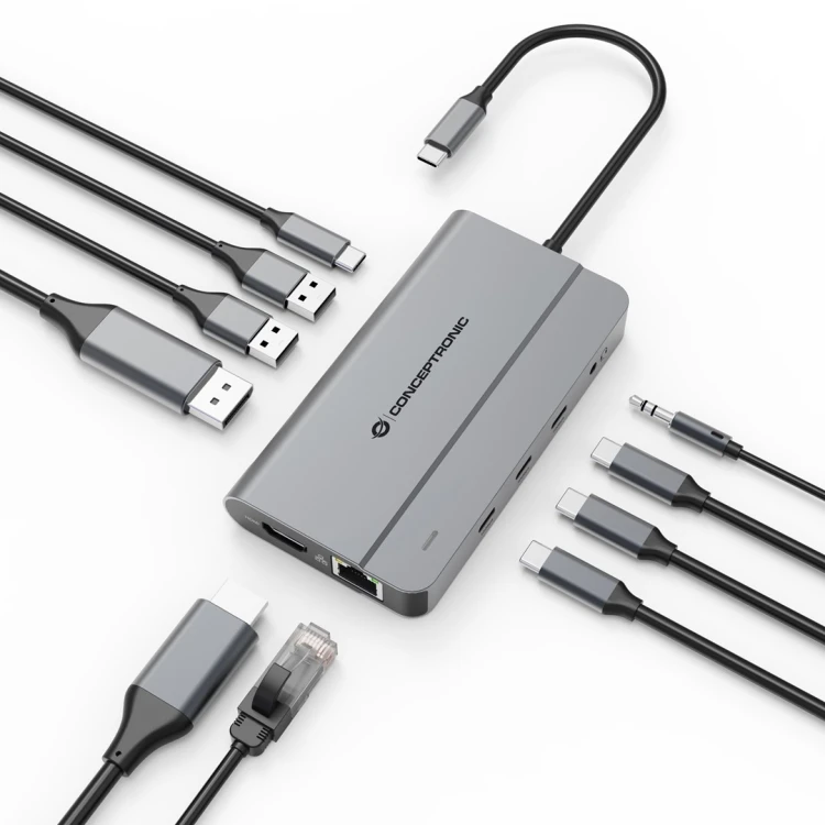 Conceptronic DONN34G stacja dokująca Przewodowa USB 3.2 Gen 2 (3.1 Gen 2) Type-C Szary