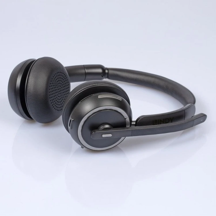 Lindy L118 Zestaw słuchawkowy Bezprzewodowy Opaska na głowę Biuro/centrum telefoniczne USB Type-C Bluetooth Podstawka do ładowania Czarny