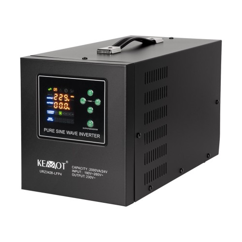 Zasilacz awaryjny KEMOT PROsinus-2000/24-LFP4  przetwornica z czystym przebiegiem sinusoidalnym i funkcją ładowania  24V 230V 2000VA/1400W
