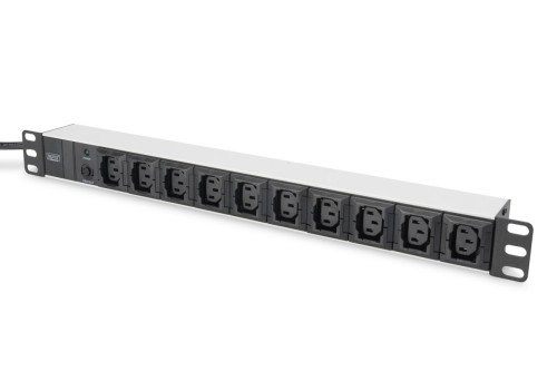 Digitus Listwa zasilająca PDU 19" Rack, 10x gniazdo C13, 2.0m, 1x wtyk C14, 10A, zabezpieczenie przeciążeniowe, profil aluminiowy