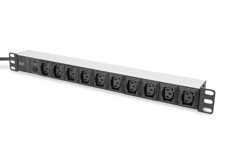 Digitus Listwa zasilająca PDU 19" Rack, 10x gniazdo C13, 2.0m, 1x wtyk C14, 10A, zabezpieczenie przeciążeniowe, profil aluminiowy