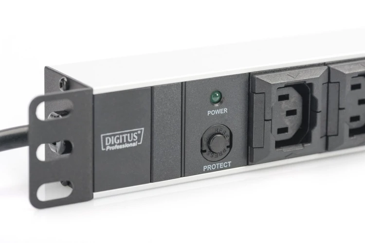 Digitus Listwa zasilająca PDU 19" Rack, 10x gniazdo C13, 2.0m, 1x wtyk C14, 10A, zabezpieczenie przeciążeniowe, profil aluminiowy