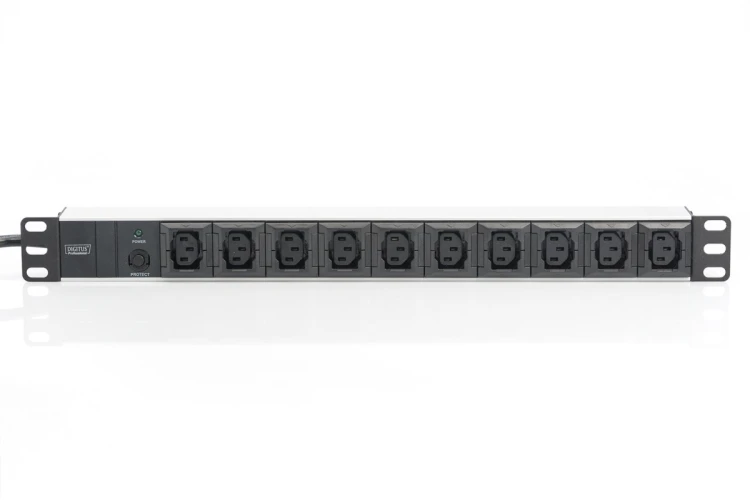 Digitus Listwa zasilająca PDU 19" Rack, 10x gniazdo C13, 2.0m, 1x wtyk C14, 10A, zabezpieczenie przeciążeniowe, profil aluminiowy