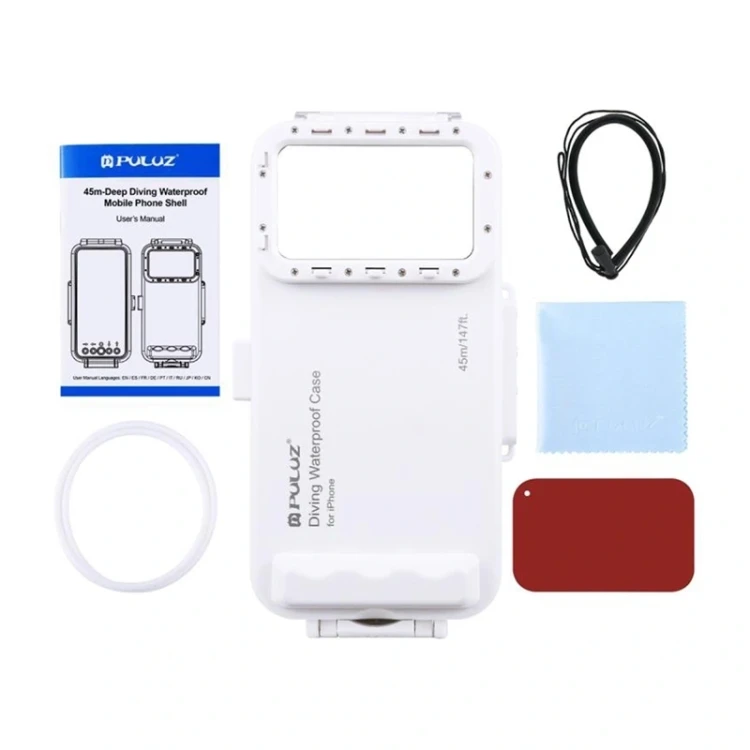 Etui Puluz wodoodporne 45m do smartfonów USB C do zdjęć i nagrań podwodnych (białe)
