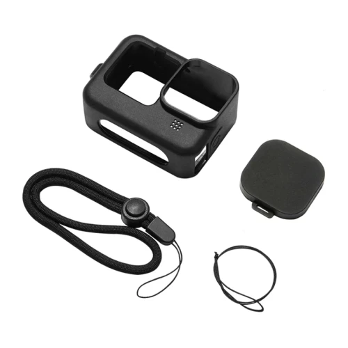 Etui Puluz silikonowe do GoPro HERO12 HERO11 HERO10 HERO9 Black z osłoną obiektywu i paskiem (czarne)