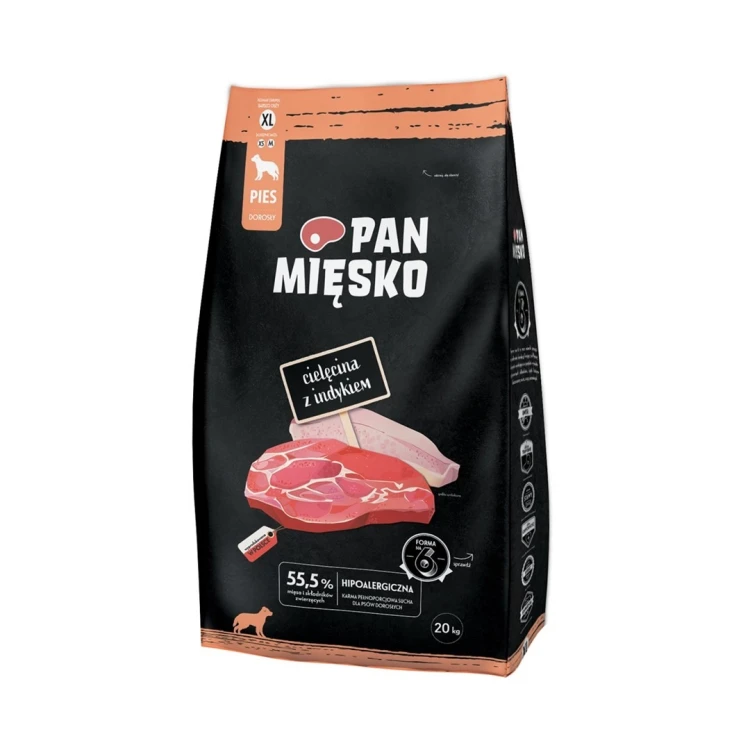 Pan Mięsko Karma sucha dla psa Cielęcina z indykiem (dorosły) chrupki XL 20kg