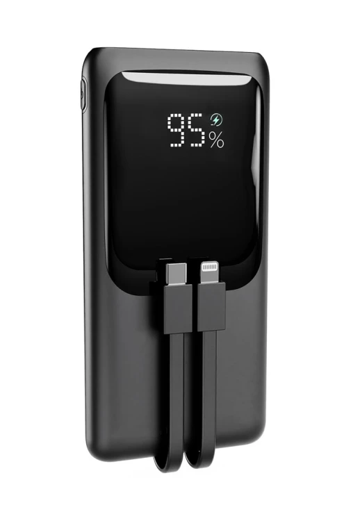 GEMBIRD POWERBANK O POJEMNOŚCI 10000MAH Z WYŚWIETLACZEM LCD ZINTEGROWANYMI KABLAMI SZYBKIM ŁADOWANIEM QC3.0 20W