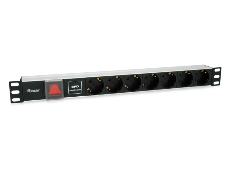Equip 333309 rozdzielacz zasilania PDU 7 x gniazdo sieciowe 1U Czarny, Srebrny