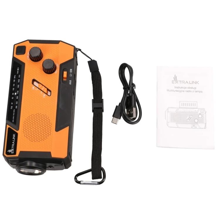 Extralink EX.93746 RADIO AWARYJNE SOLARNE Z KORBKA DYNAMO POWERBANK 4000MAH Z LATARKA SOS SR-4000 Przenośny Analogowy