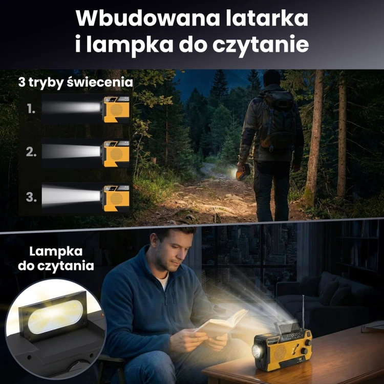 Extralink EX.93746 RADIO AWARYJNE SOLARNE Z KORBKA DYNAMO POWERBANK 4000MAH Z LATARKA SOS SR-4000 Przenośny Analogowy