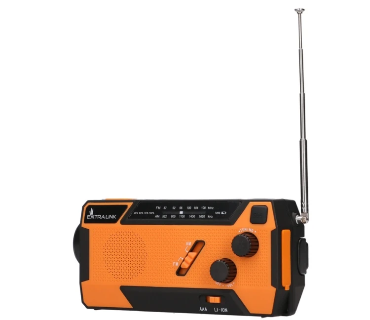 Extralink EX.93746 RADIO AWARYJNE SOLARNE Z KORBKA DYNAMO POWERBANK 4000MAH Z LATARKA SOS SR-4000 Przenośny Analogowy