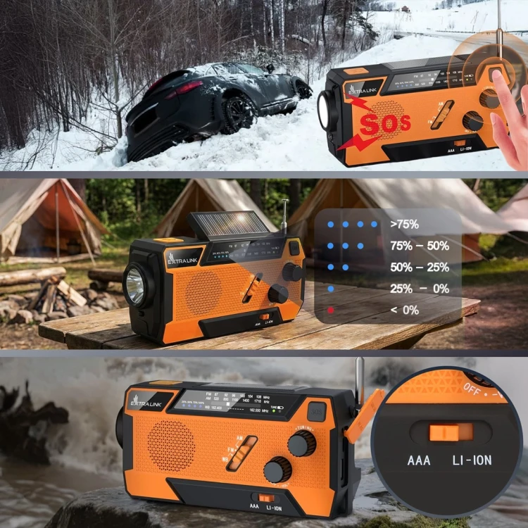 Extralink EX.93746 RADIO AWARYJNE SOLARNE Z KORBKA DYNAMO POWERBANK 4000MAH Z LATARKA SOS SR-4000 Przenośny Analogowy